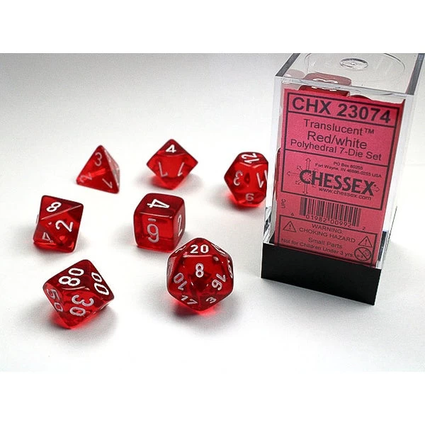 Chessex Polyhedral 7-Die Set Translucent Red/White 3 Chessex Polyhedral 7-Die Set Translucent Red/White