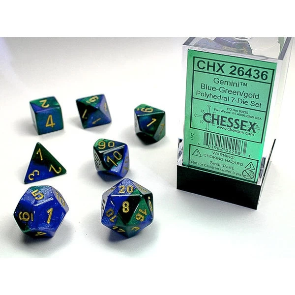 Chessex Polyhedral 7-Die Set Gemini Blue-Green/Gold 3 Chessex Polyhedral 7-Die Set Gemini Blue-Green/Gold