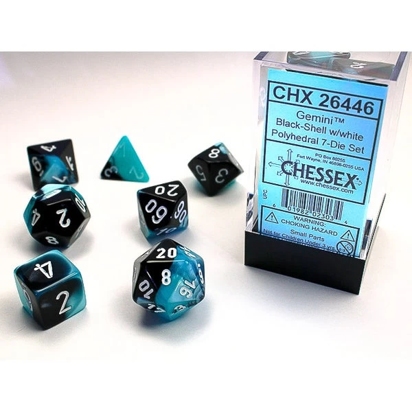 Chessex Polyhedral 7-Die Set Gemini Black-Shell/White 3 Chessex Polyhedral 7-Die Set Gemini Black-Shell/White