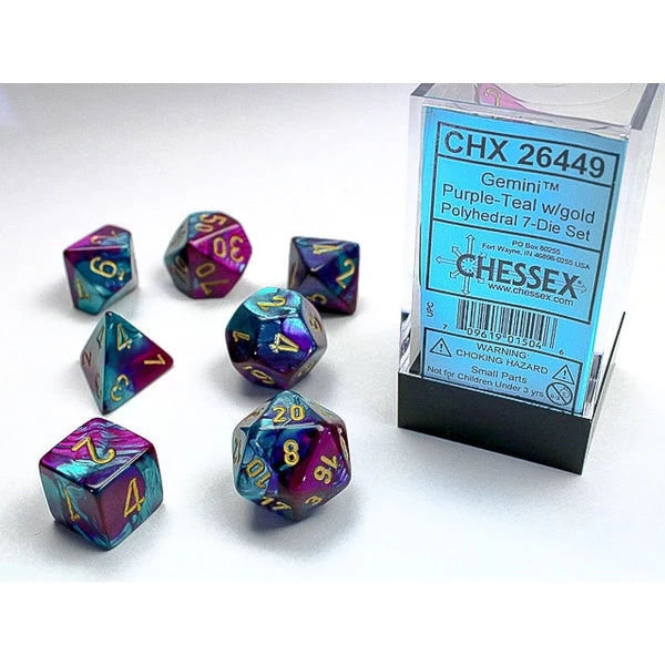Chessex Polyhedral 7-Die Set Gemini Purple-Teal/Gold 3 Chessex Polyhedral 7-Die Set Gemini Purple-Teal/Gold