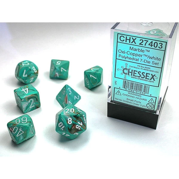 Chessex Polyhedral 7-Die Set Marble Oxi-Copper/White 3 Chessex Polyhedral 7-Die Set Marble Oxi-Copper/White