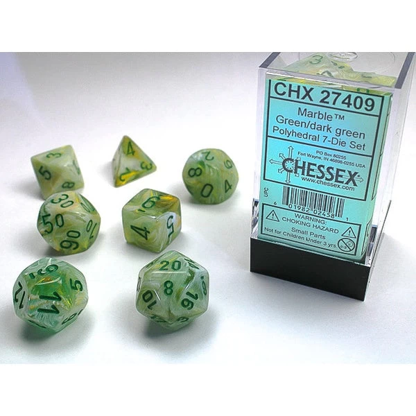 Chessex Polyhedral 7-Die Set Marble Green/Dark Green 3 Chessex Polyhedral 7-Die Set Marble Green/Dark Green