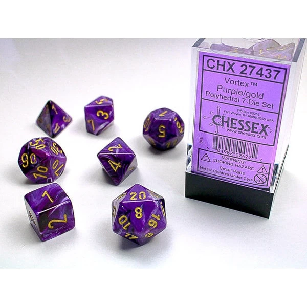 Chessex Polyhedral 7-Die Set Vortex Purple/Gold 3 Chessex Polyhedral 7-Die Set Vortex Purple/Gold