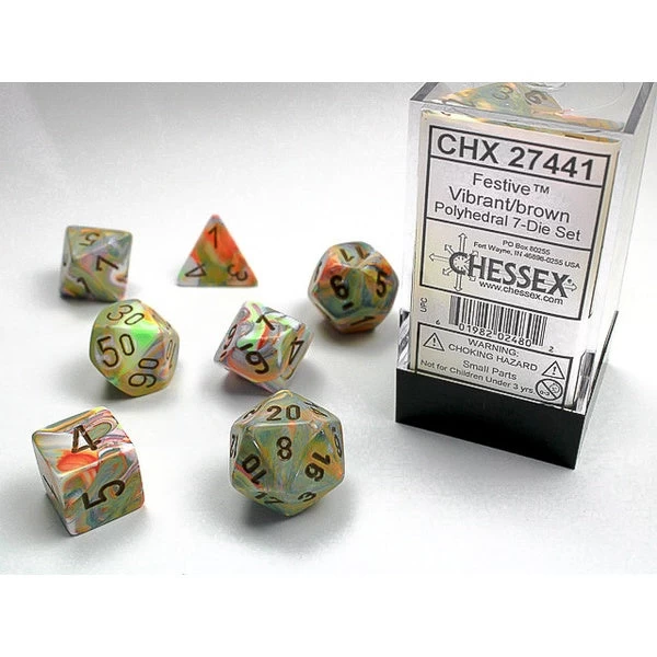 Chessex Polyhedral 7-Die Set Festive Vibrant/brown 3 Chessex Polyhedral 7-Die Set Festive Vibrant/brown