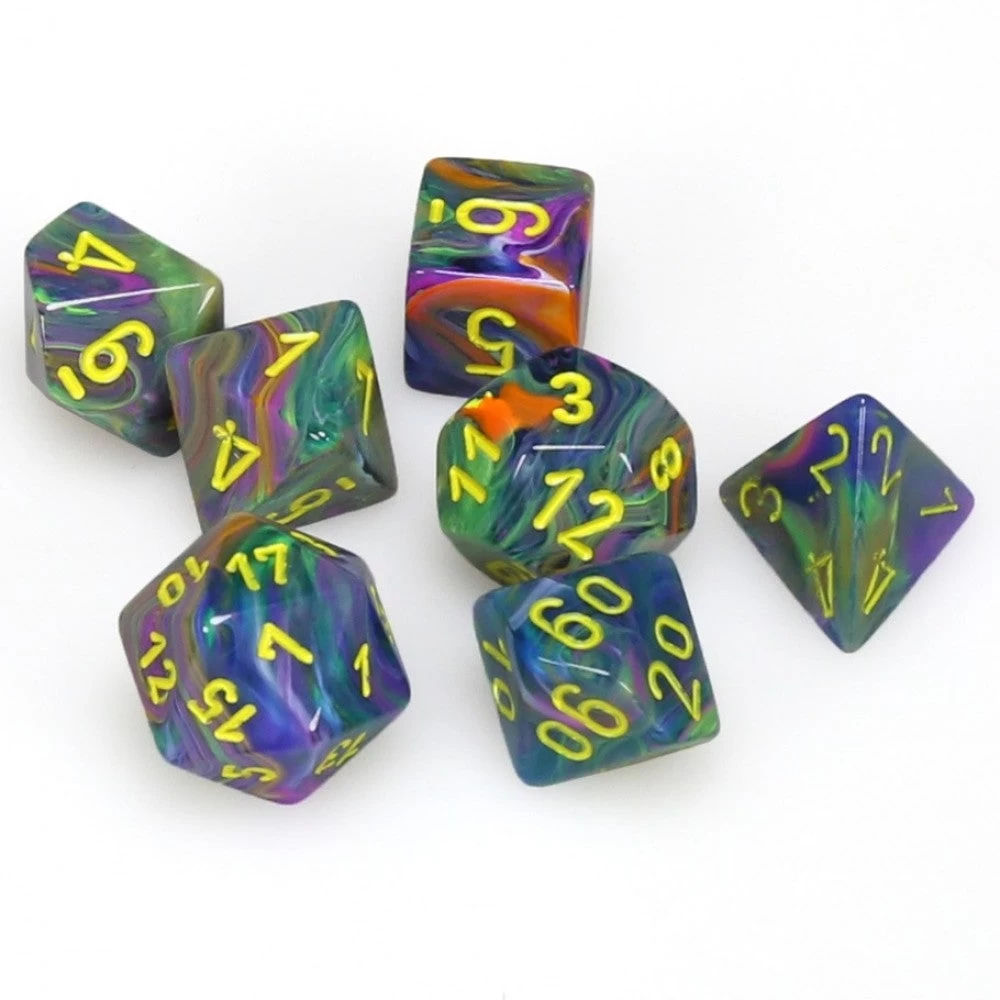Dice- Chessex Festive Polyhedral Rio W/ Yellow 3 Dice- Chessex Festive Polyhedral Rio W/ Yellow