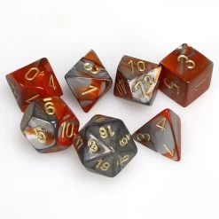 Dice -Chessex Gemini Polyhedral Orange-Steel/Gold (7 Dice In Display)