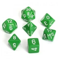 Dice- Chessex Opaque Polyhedral Green/White (7 Dice In Display)