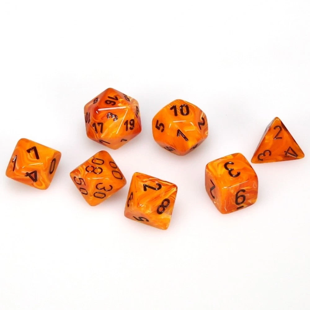 Dice - Chessex D7-Die Set Dice Vortex Orange/Black 3 Dice - Chessex D7-Die Set Dice Vortex Orange/Black