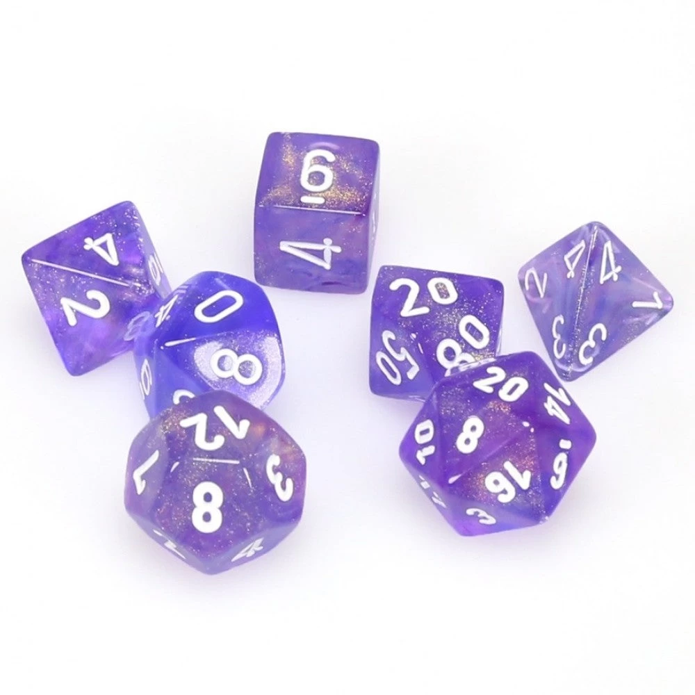 Dice - Chessex Borealis Polyhedral Purple/White 3 Dice - Chessex Borealis Polyhedral Purple/White