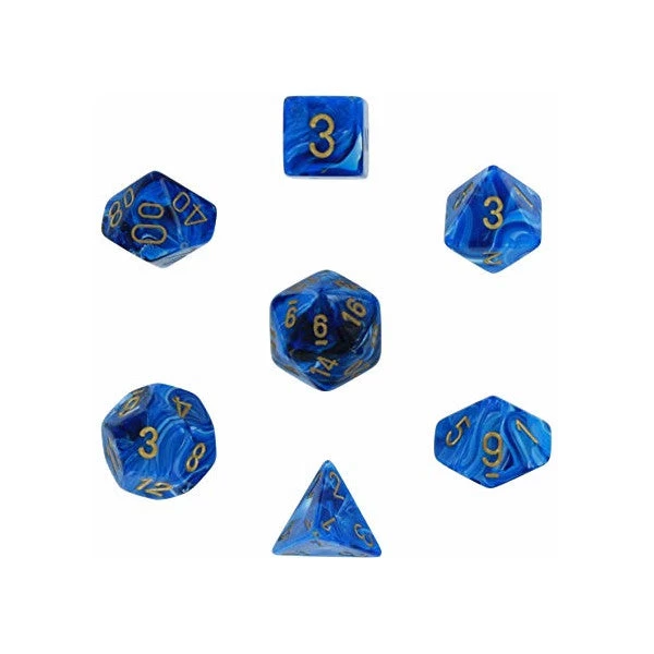 Dice - Chessex Vortex Polyhedral Blue/Gold (7 Dice In Display) 3 Dice - Chessex Vortex Polyhedral Blue/Gold (7 Dice In Display)