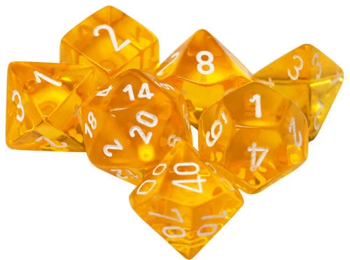 Dice - Chessex Translucent Polyhedral Yellow/White (7 Dice In Display) 3 Dice - Chessex Translucent Polyhedral Yellow/White (7 Dice In Display)