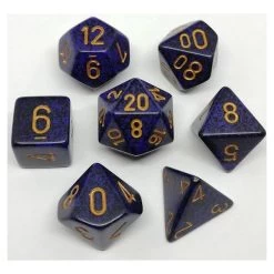 D7-Die Set Dice Speckled Polyhedral Golden Cobalt (7 Dice In Display)