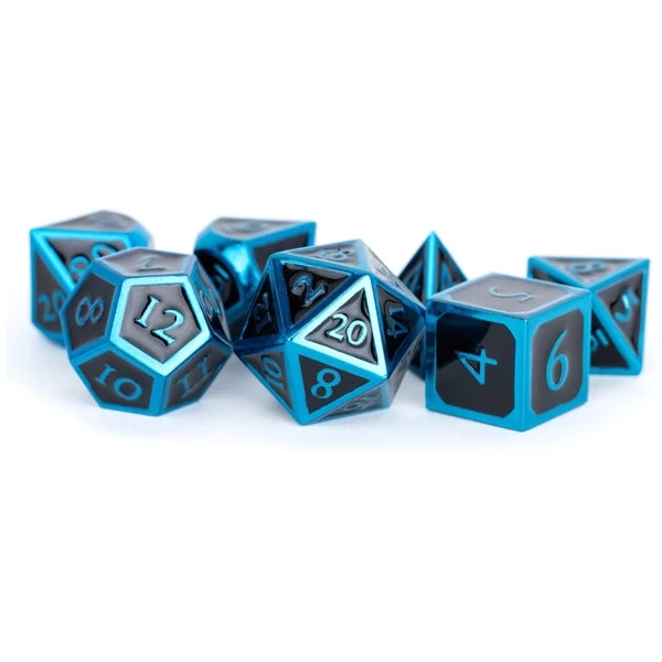 MDG Metal Polyhedral Dice Set - Blue/Black Enamel 3 MDG Metal Polyhedral Dice Set - Blue/Black Enamel